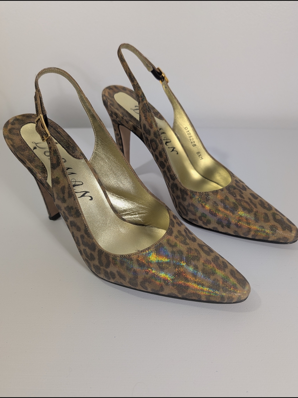Delman Leopard-Print Slingback Pumps Iridescent Shimmer Gold 6 1/2